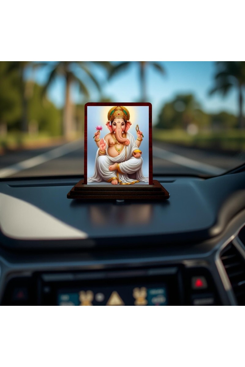 Car Desk/Table Top Lord Ganesha Wooden Photo Stand 3x4 Inches, Compact & Stylish Spiritual Display For Car, Home & Office (Pack Of 1) (F14264)