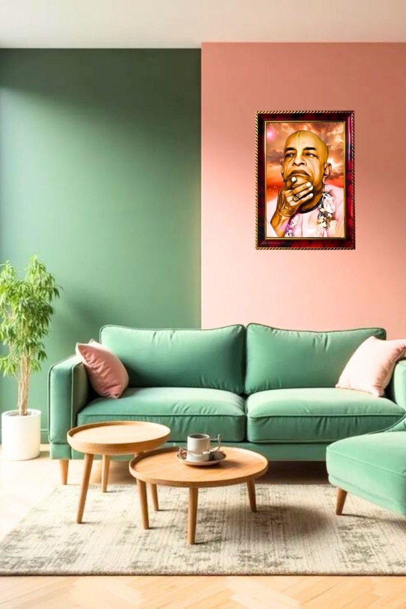 Swami Srila Prabhupada Ji Photo Frame For Wall & Table | 7x9 Inch Golden Cherry Finish | Decorative Swami Srila Prabhupada Ji Photo Frame For Home, Office & Pooja Room (F11520)