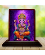 Car Desk/Table Top Lord Ganesha Wooden Photo Stand 3x4 Inches, Compact & Stylish Spiritual Display For Car, Home & Office (Pack Of 1) (F14172)
