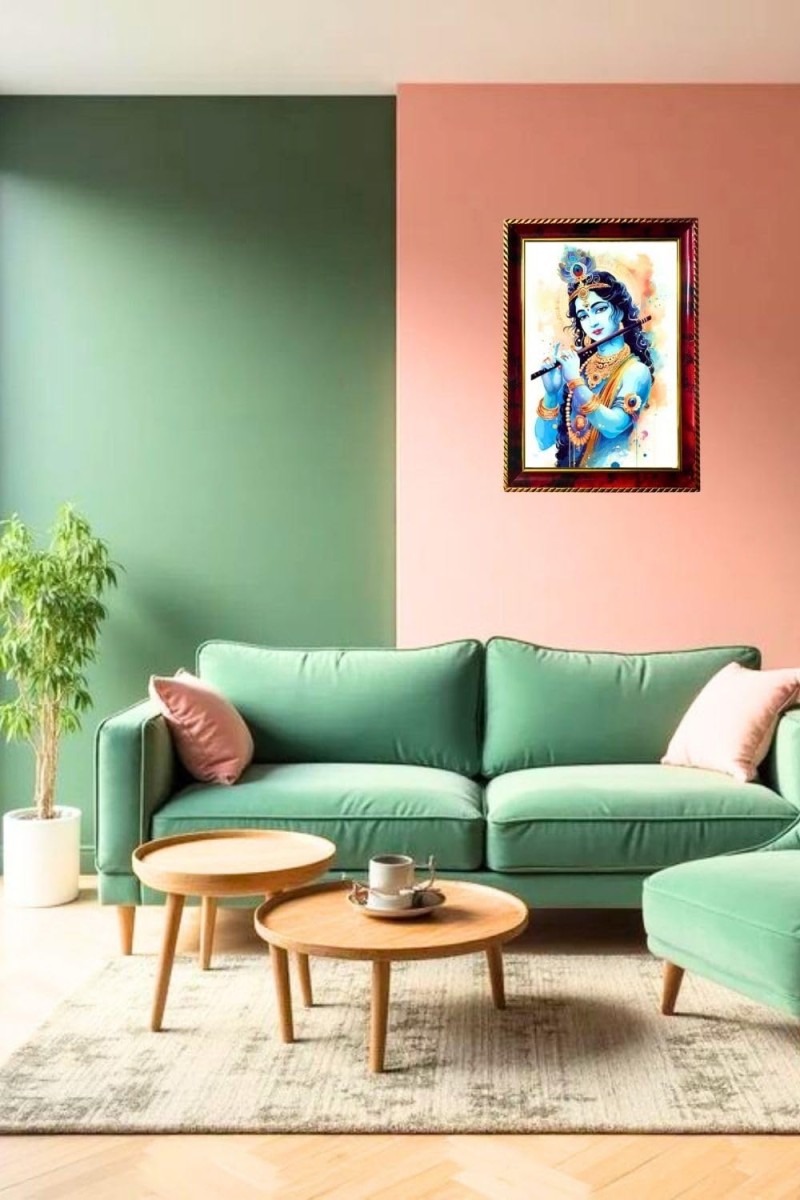 God Sri Krishna Photo Frame For Wall & Table | 7x9 Inch Golden Cherry Finish | Decorative God Sri Krishna Photo Frame For Home, Office & Pooja Room (F11593)
