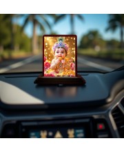 Car Desk/Table Top Lord Little Krishna Wooden Photo Stand 3x4 Inches, Compact & Stylish Spiritual Display For Car, Home & Office (Pack Of 1) (F14231)