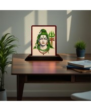 Car Desk/Table Top Lord Shiva Wooden Photo Stand 3x4 Inches, Compact & Stylish Spiritual Display For Car, Home & Office (Pack Of 1) (F15116)