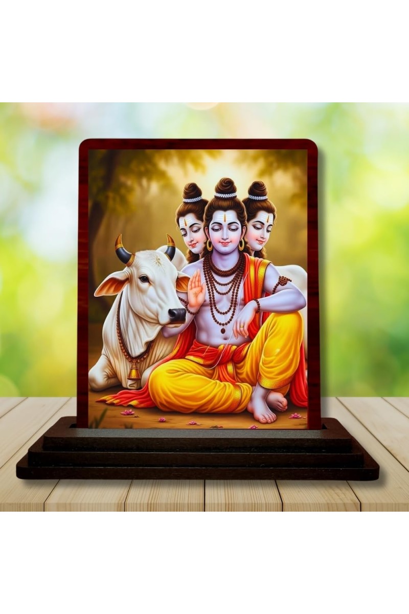 Car Desk/Table Top Lord Datta Wooden Photo Stand 3x4 Inches, Compact & Stylish Spiritual Display For Car, Home & Office (Pack Of 1) (F15083)