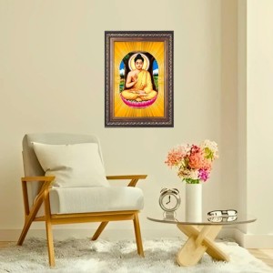 Gautama Buddha Spiritual Guru Digital Photo In Designer Frame, Size 8x12 Inch | Hindu Religious Picture For Home Temple, Office & Gift | Wall Art & Pooja Decor (F10455)