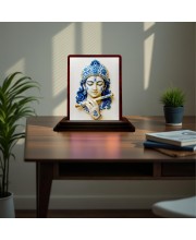 Car Desk/Table Top Lord Krishna Wooden Photo Stand 3x4 Inches, Compact & Stylish Spiritual Display For Car, Home & Office (Pack Of 1) (F15181)