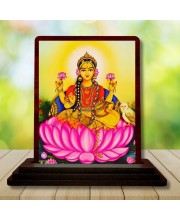 Car Desk/Table Top Goddess Lakshmi Wooden Photo Stand 3x4 Inches, Compact & Stylish Spiritual Display For Car, Home & Office (Pack Of 1) (F14276)