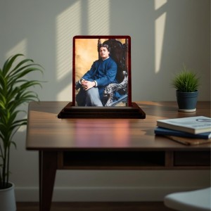 Car Desk/Table Top Swami Vivekananda Wooden Photo Stand 3x4 Inches, Compact & Stylish Spiritual Display For Car, Home & Office (Pack Of 1) (F14582)