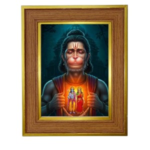 Lord Hanuman Photo Frame 10x14 Inches-Brown Wooden Frame For Home, Office & Temple Decoration And Gifting (F6232)