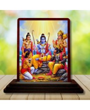 Car Desk/Table Top Lord Rama Lakshmana Hanuman Wooden Photo Stand 3x4 Inches, Compact & Stylish Spiritual Display For Car, Home & Office (Pack Of 1) (F14188)