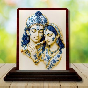Car Desk/Table Top Radha Krishna Wooden Photo Stand 3x4 Inches, Compact & Stylish Spiritual Display For Car, Home & Office (Pack Of 1) (F14282)