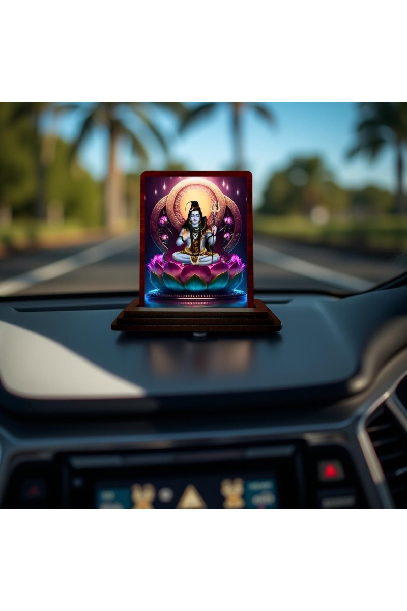 Car Desk/Table Top Lord Shiva Wooden Photo Stand 3x4 Inches, Compact & Stylish Spiritual Display For Car, Home & Office (Pack Of 1) (F14149)