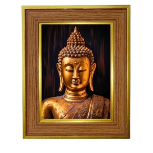 Lord Buddha Photo Frame 12x16 Inches-Brown Wooden Frame For Home, Office & Temple Decoration And Gifting (F6255)
