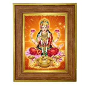 Goddess Lakshmi Photo Frame 10x14 Inches-Brown Wooden Frame For Home, Office & Temple Decoration And Gifting (F6367)
