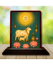 Car Desk/Table Top Gau Mata Wooden Photo Stand 3x4 Inches, Compact & Stylish Spiritual Display For Car, Home & Office (Pack Of 1) (F15166)