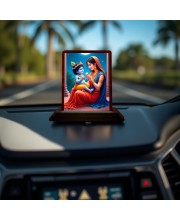 Car Desk/Table Top Yashodha With Krishna Wooden Photo Stand 3x4 Inches, Compact & Stylish Spiritual Display For Car, Home & Office (Pack Of 1) (F14521)