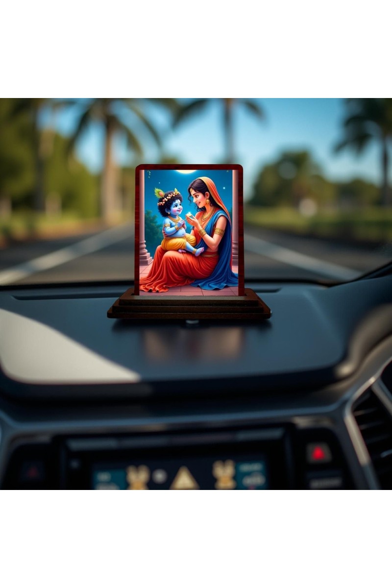 Car Desk/Table Top Yashodha With Krishna Wooden Photo Stand 3x4 Inches, Compact & Stylish Spiritual Display For Car, Home & Office (Pack Of 1) (F14521)