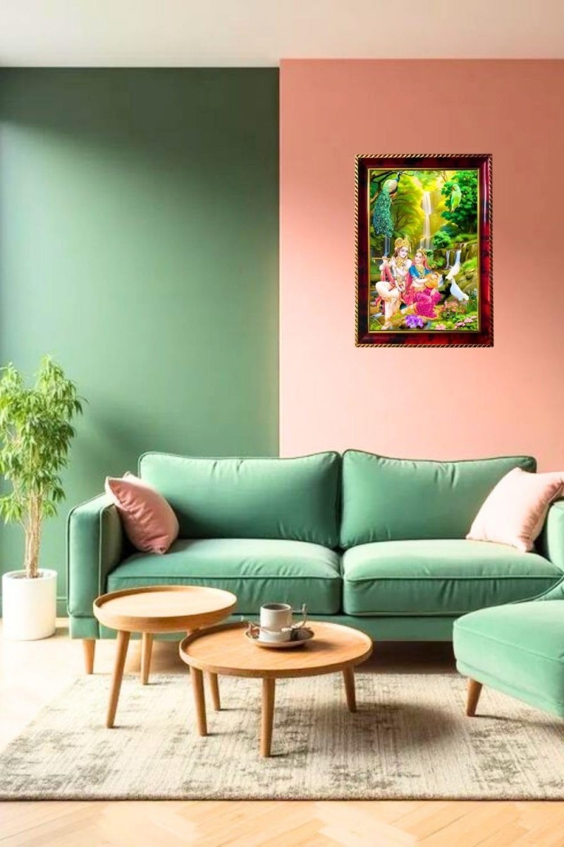Radha Krishna Photo Frame For Wall & Table | 7x9 Inch Golden Cherry Finish | Decorative Radha Krishna Photo Frame For Home, Office & Pooja Room (F11592)