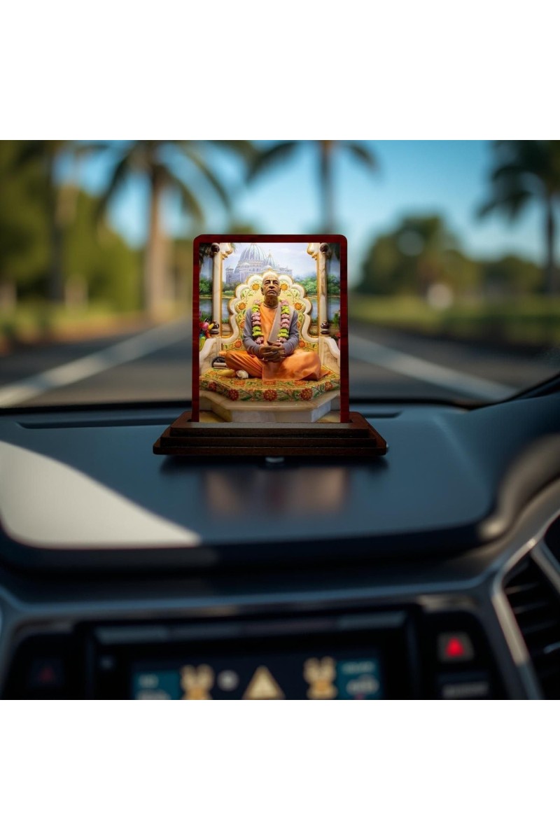 Car Desk/Table Top Bhaktivedanta Swami Prabhupada Wooden Photo Stand 3x4 Inches, Compact & Stylish Spiritual Display For Car, Home & Office (Pack Of 1) (F14652)