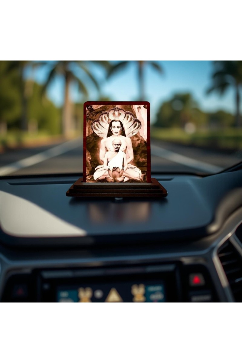 Car Desk/Table Top Mahavatar Babaji Wooden Photo Stand 3x4 Inches, Compact & Stylish Spiritual Display For Car, Home & Office (Pack Of 1) (F14463)