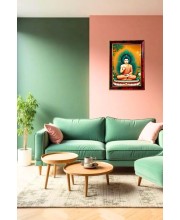 Serene Buddha Photo Frame For Wall & Table | 7x9 Inch Golden Cherry Finish | Decorative Serene Buddha Photo Frame For Home, Office & Pooja Room (F11615)