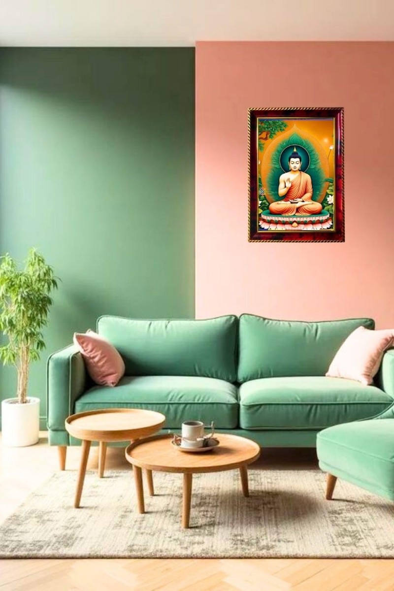 Serene Buddha Photo Frame For Wall & Table | 7x9 Inch Golden Cherry Finish | Decorative Serene Buddha Photo Frame For Home, Office & Pooja Room (F11615)