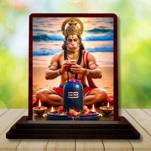 Car Desk/Table Top Lord Hanuman Wooden Photo Stand 3x4 Inches, Compact & Stylish Spiritual Display For Car, Home & Office (Pack Of 1) (F14504)