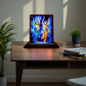 Car Desk/Table Top Gaura Nitai Wooden Photo Stand 3x4 Inches, Compact & Stylish Spiritual Display For Car, Home & Office (Pack Of 1) (F14510)