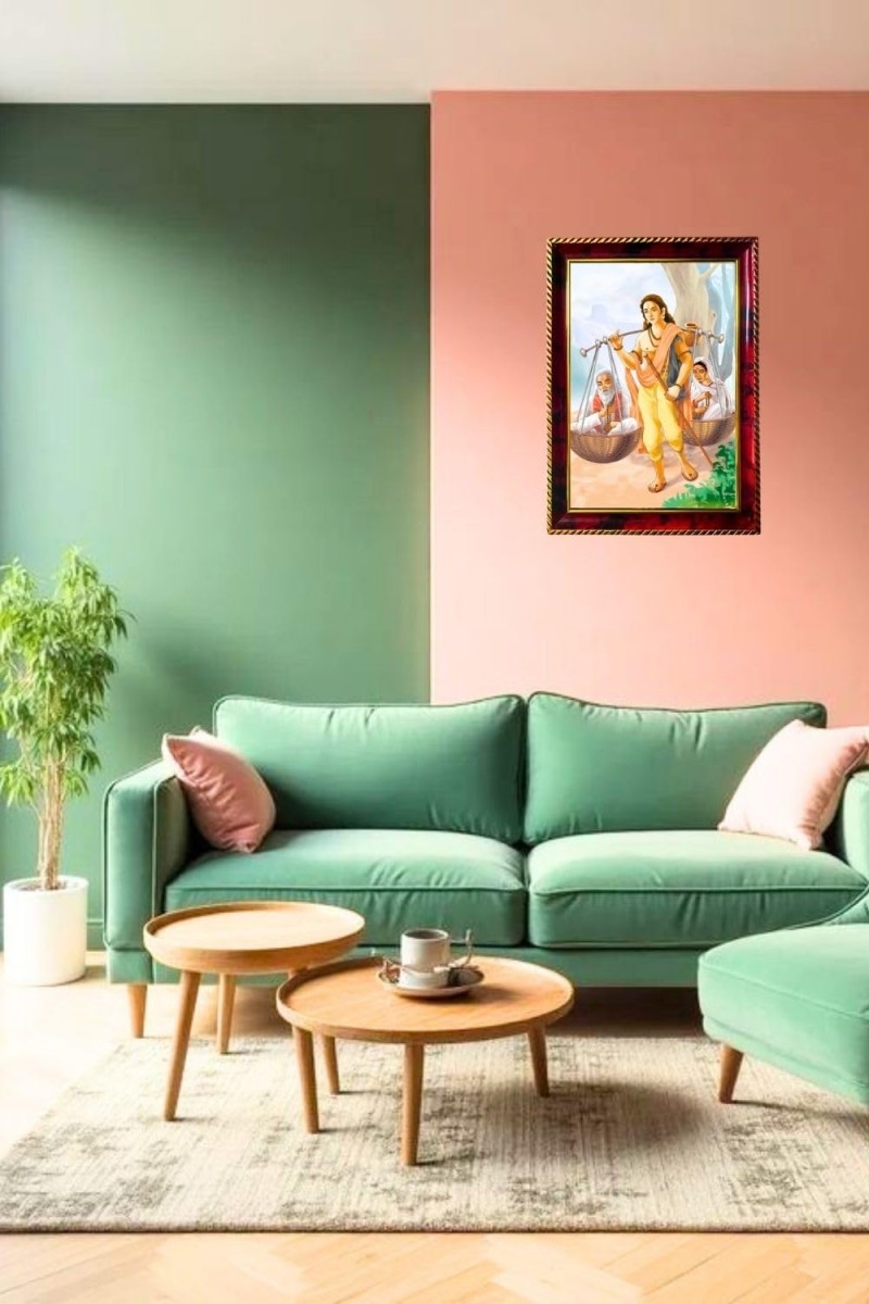 Shravana Kumara And His Parents Photo Frame For Wall & Table | 7x9 Inch Golden Cherry Finish | Decorative Shravana Kumara And His Parents Photo Frame For Home, Office & Pooja Room (F11598)