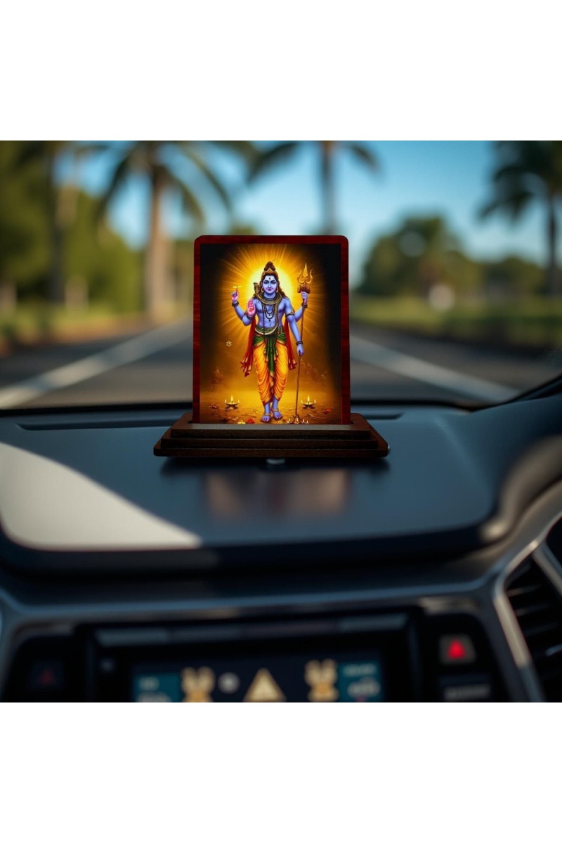 Car Desk/Table Top Lord Shiva Wooden Photo Stand 3x4 Inches, Compact & Stylish Spiritual Display For Car, Home & Office (Pack Of 1) (F14187)