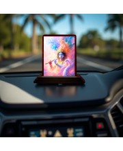 Car Desk/Table Top Lord Krishna Wooden Photo Stand 3x4 Inches, Compact & Stylish Spiritual Display For Car, Home & Office (Pack Of 1) (F14625)