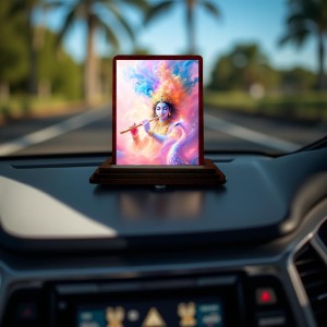 Car Desk/Table Top Lord Krishna Wooden Photo Stand 3x4 Inches, Compact & Stylish Spiritual Display For Car, Home & Office (Pack Of 1) (F14625) Car Desk/Table Top Lord Krishna Wooden Photo Stand 3x4 Inches, Compact & Stylish Spiritual Display For Car, Home & Office (Pack Of 1) (F14625)