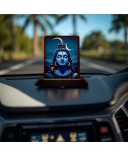 Car Desk/Table Top Lord Shiva Wooden Photo Stand 3x4 Inches, Compact & Stylish Spiritual Display For Car, Home & Office (Pack Of 1) (F14217)