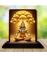 Car Desk/Table Top Lord Shiva Wooden Photo Stand 3x4 Inches, Compact & Stylish Spiritual Display For Car, Home & Office (Pack Of 1) (F14254)