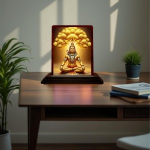 Car Desk/Table Top Lord Shiva Wooden Photo Stand 3x4 Inches, Compact & Stylish Spiritual Display For Car, Home & Office (Pack Of 1) (F15152)