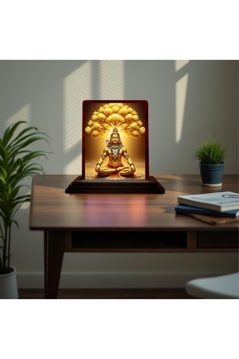 Car Desk/Table Top Lord Shiva Wooden Photo Stand 3x4 Inches, Compact & Stylish Spiritual Display For Car, Home & Office (Pack Of 1) (F15152)