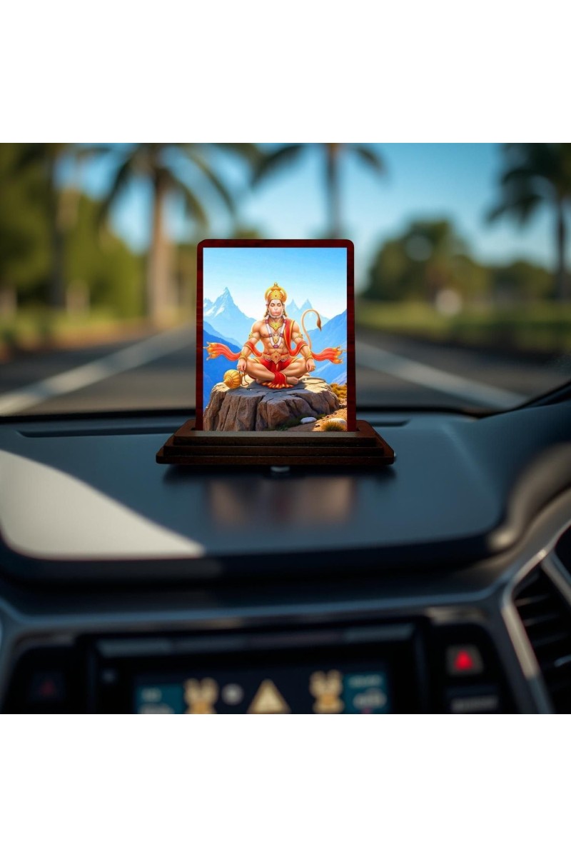 Car Desk/Table Top Lord Hanuman Wooden Photo Stand 3x4 Inches, Compact & Stylish Spiritual Display For Car, Home & Office (Pack Of 1) (F14342)