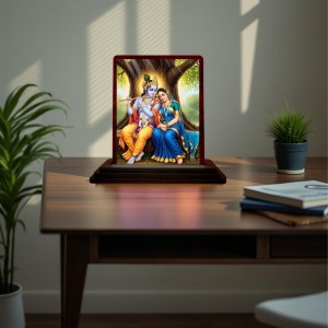 Car Desk/Table Top Lord Radha Krishna Wooden Photo Stand 3x4 Inches, Compact & Stylish Spiritual Display For Car, Home & Office (Pack Of 1) (F15172) Car Desk/Table Top Lord Radha Krishna Wooden Photo Stand 3x4 Inches, Compact & Stylish Spiritual Display For Car, Home & Office (Pack Of 1) (F15172)