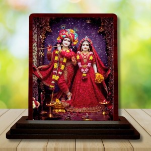 Car Desk/Table Top Lord Radha Krishna Wooden Photo Stand 3x4 Inches, Compact & Stylish Spiritual Display For Car, Home & Office (Pack Of 1) (F15123) Car Desk/Table Top Lord Radha Krishna Wooden Photo Stand 3x4 Inches, Compact & Stylish Spiritual Display For Car, Home & Office (Pack Of 1) (F15123)