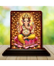 Car Desk/Table Top Lord Ganesha Wooden Photo Stand 3x4 Inches, Compact & Stylish Spiritual Display For Car, Home & Office (Pack Of 1) (F15161)