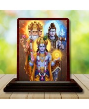 Car Desk/Table Top Lord Vishnu Shankar Bramha Wooden Photo Stand 3x4 Inches, Compact & Stylish Spiritual Display For Car, Home & Office (Pack Of 1) (F15142)