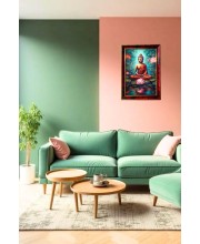 Serene Buddha Photo Frame For Wall & Table | 7x9 Inch Golden Cherry Finish | Decorative Serene Buddha Photo Frame For Home, Office & Pooja Room (F11585)