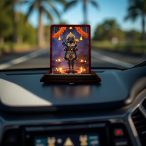 Car Desk/Table Top Lord Hanuman Wooden Photo Stand 3x4 Inches, Compact & Stylish Spiritual Display For Car, Home & Office (Pack Of 1) (F14139)