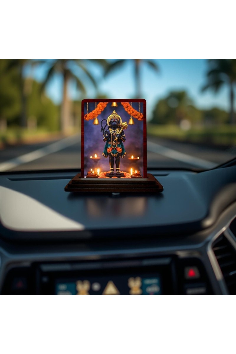 Car Desk/Table Top Lord Hanuman Wooden Photo Stand 3x4 Inches, Compact & Stylish Spiritual Display For Car, Home & Office (Pack Of 1) (F14139)