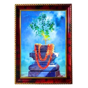 Beautiful Thulasi Tree Photo Frame For Wall & Table | 7x9 Inch Golden Cherry Finish | Decorative Beautiful Thulasi Tree Photo Frame For Home, Office & Pooja Room (F11529)