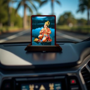 Car Desk/Table Top Lord Hanuman Wooden Photo Stand 3x4 Inches, Compact & Stylish Spiritual Display For Car, Home & Office (Pack Of 1) (F14646)