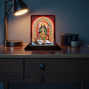 Car Desk/Table Top Maa Kali Matha Wooden Photo Stand 3x4 Inches, Compact & Stylish Spiritual Display For Car, Home & Office (Pack Of 1) (F14140)