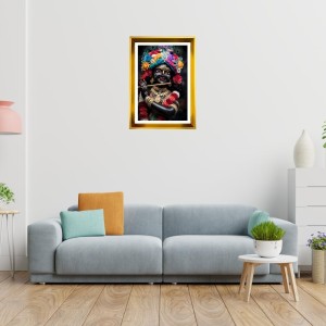 Divine Krishna Golden Photo Frame - 14x18 Inches | Elegant Wooden Frame For Home, Office & Temple Decoration | Spiritual Wall & Table Decor And Gift Item (F9799)