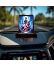 Car Desk/Table Top Lord Shiva And Parvathi And Ganesha Wooden Photo Stand 3x4 Inches, Compact & Stylish Spiritual Display For Car, Home & Office (Pack Of 1) (F14614)