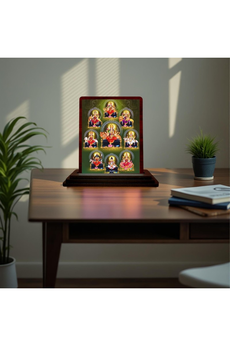 Car Desk/Table Top Maa Durga Wooden Photo Stand 3x4 Inches, Compact & Stylish Spiritual Display For Car, Home & Office (Pack Of 1) (F15071)