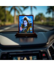 Car Desk/Table Top Lord Shiva Wooden Photo Stand 3x4 Inches, Compact & Stylish Spiritual Display For Car, Home & Office (Pack Of 1) (F14183)
